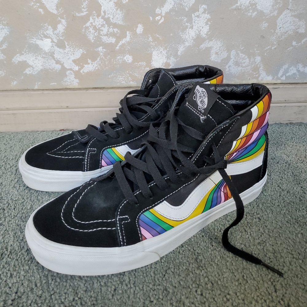 Vans High Top Rainbow Skate Shoes Sneakers Oldskool Men's 9.5, Women's 11.